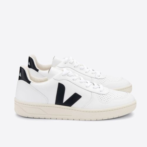 Veja V-10 Leather Mens Trainers White/Black UK 68897